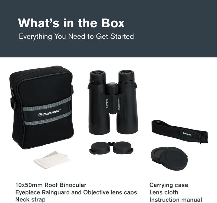 Celestron 71348 10 x 50 Outland X Fernglas – Schwarz Outland X 10 x 50 - Dachprisma, Outland X 10 x