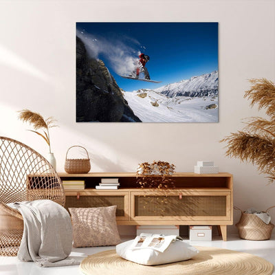 Bilder auf Leinwand 100x70cm Leinwandbild Snowboard Winter Berg Gipfel Gross Wanddeko Bild Schlafzim