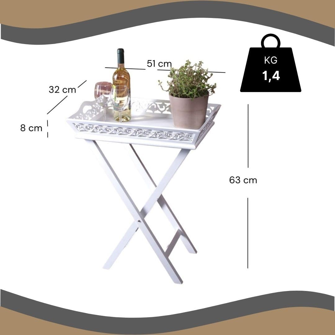 DESIGN DELIGHTS Verspieltes HOLZTABLETT Landhaus | 63 cm, 2-teilig, Weiss | Serviertisch, Tabletttis
