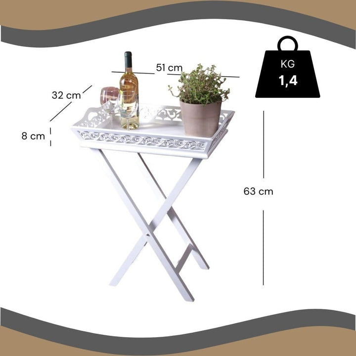 DESIGN DELIGHTS Verspieltes HOLZTABLETT Landhaus | 63 cm, 2-teilig, Weiss | Serviertisch, Tabletttis