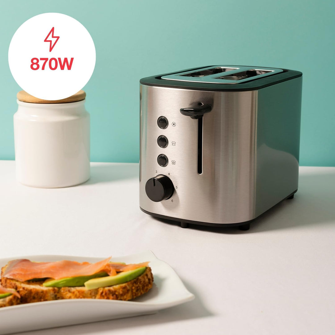 Solac – Toaster Buon Giorno Mini Inox, 870W, 13x11,5x3,4cm Toastfläche, 6 Bräunungsstufen, 3 Funktio