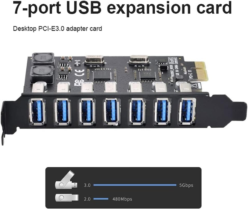 ChenYang CY PCI-E x1 zu 7 STK USB 3.0 Ports HUB PCIE Express Erweiterungskartenadapter 5 Gbit/s für