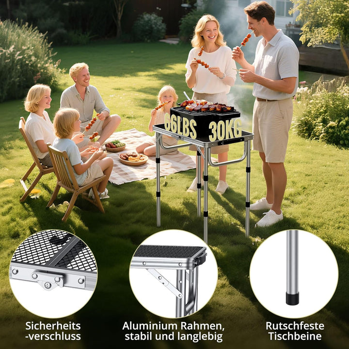 Anbte Campingtisch Klapptisch mit 3 Verstellbare Höhe Grilltisch aus Aluminium 60 * 40cm Koffertisch