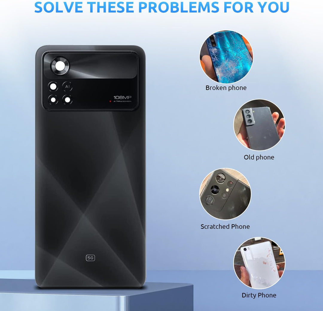 Eonpam Akkudeckel für Xiaomi Poco X4 Pro Rückseite Glas Original Backcover Back Glas Ersatz Reparatu