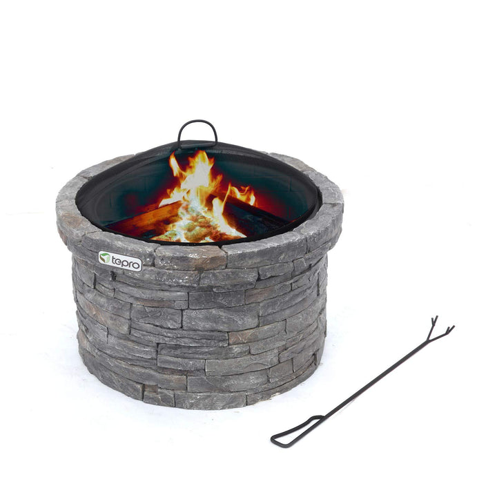 tepro Feuerstelle Gladstone Ø 67,5 cm – Outdoor Feuerstelle in eleganter Steinoptik mit Funkenschutz