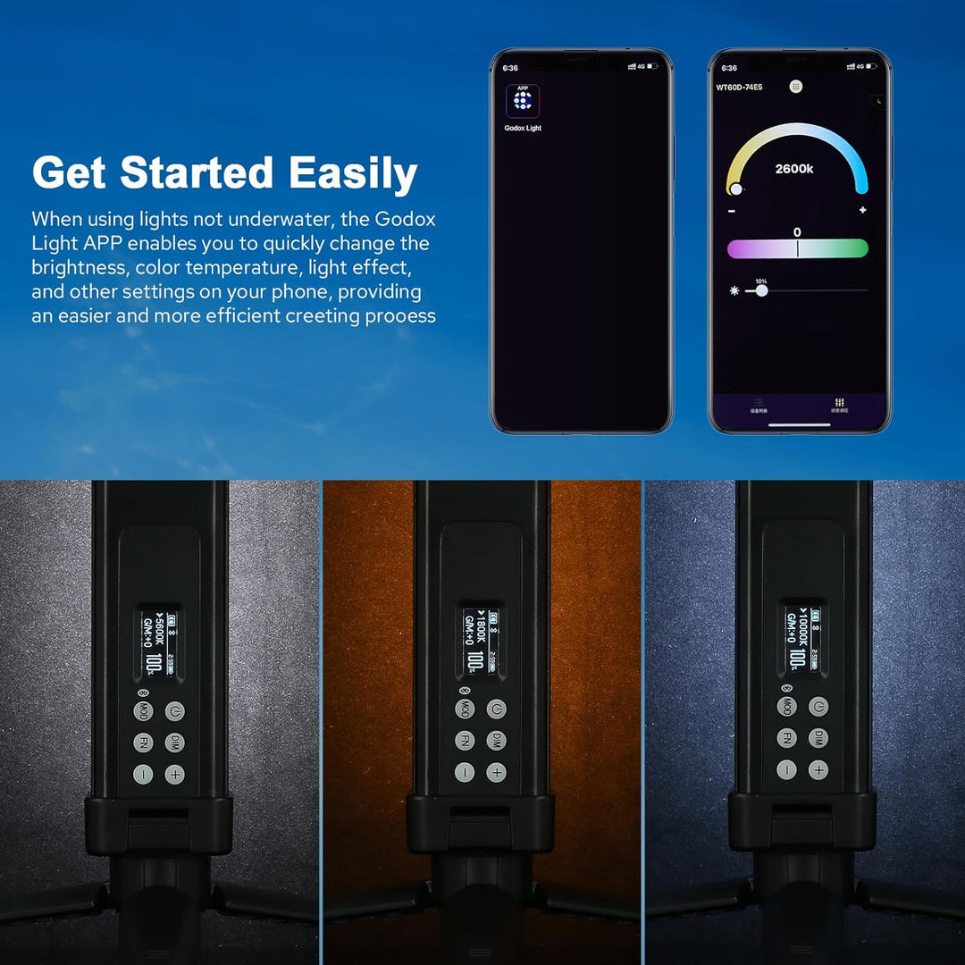Godox WT25D Tauchgang Licht LED Videolichtstab lP68 wasserdichte Rate CRI 96+ und TLCI 96+, 5600K Ei