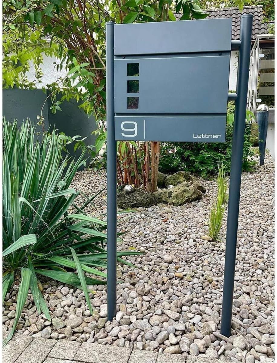 Metzler Briefkasten in Anthrazit RAL 7016 Cube - Name & Hausnummer als Lasergravur - Design Wandbrie
