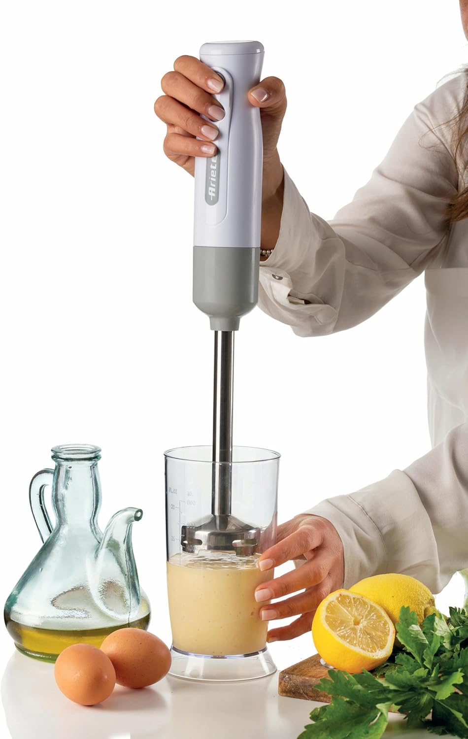 Ariete Breakfast 606 Stabmixer mit Zerkleinerer, Mini-Pürierstab mit 2 Geschwindigkeiten, Edelstahlk