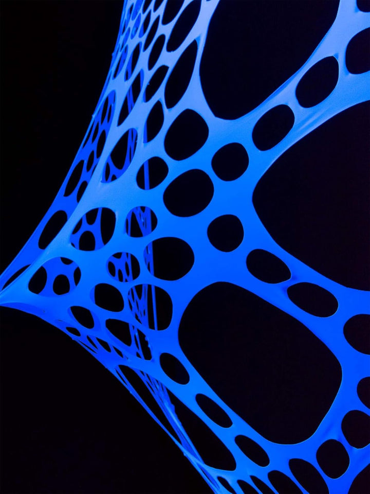 PSYWORK Schwarzlicht Segel Spandex | Neon Spiderweb | Weiss | 3 x 3m | UV-aktiv | Leuchtend | Wandtu