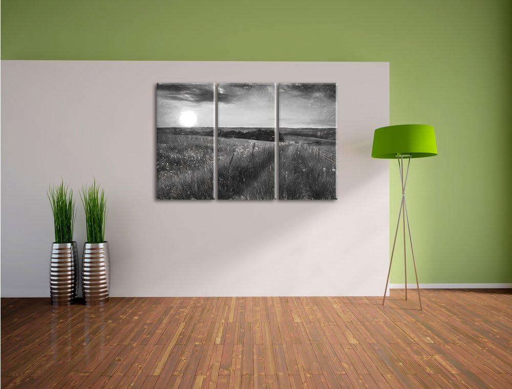 Pixxprint Bergwiese im Sonnenaufgang als Leinwandbild/Grösse: 3 Teilig (120x80) cm/Wandbild/Kunstdru