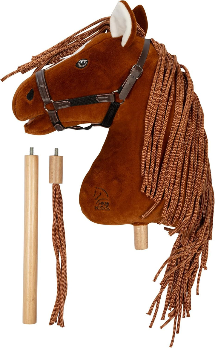 HKM - Hobby Horse Premium, Dunkelfuchs mit Halfter, Schweif & abschraubbarem Stock, Steckenpferd für