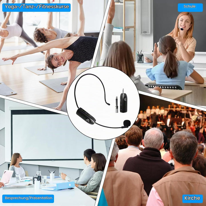 Wireless Mikrofon Headset, 2.4G Kabelloses Funkmikrofon Headset mit 20M Reichweite, UHF Wiederauflad