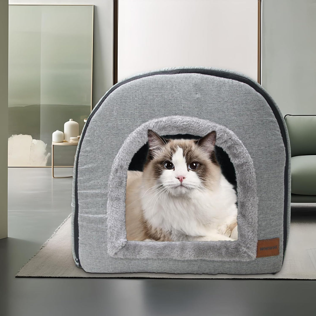 Katzenhöhle für Drinnen Katzen Höhlenbett mit Plüsch Katzenkissen Schlafhaus Haustierhaus Faltbares
