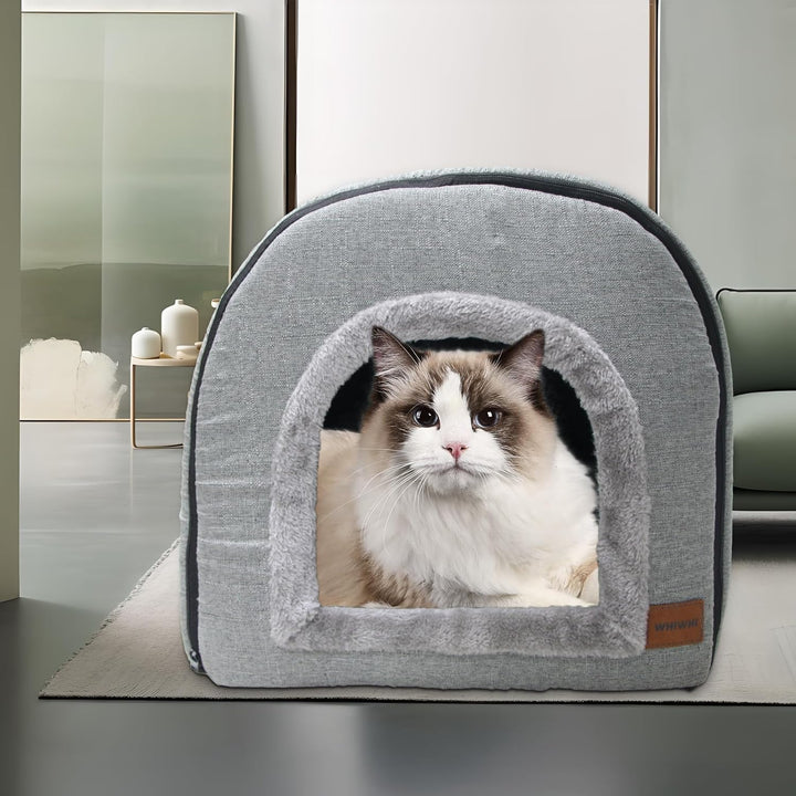 Katzenhöhle für Drinnen Katzen Höhlenbett mit Plüsch Katzenkissen Schlafhaus Haustierhaus Faltbares