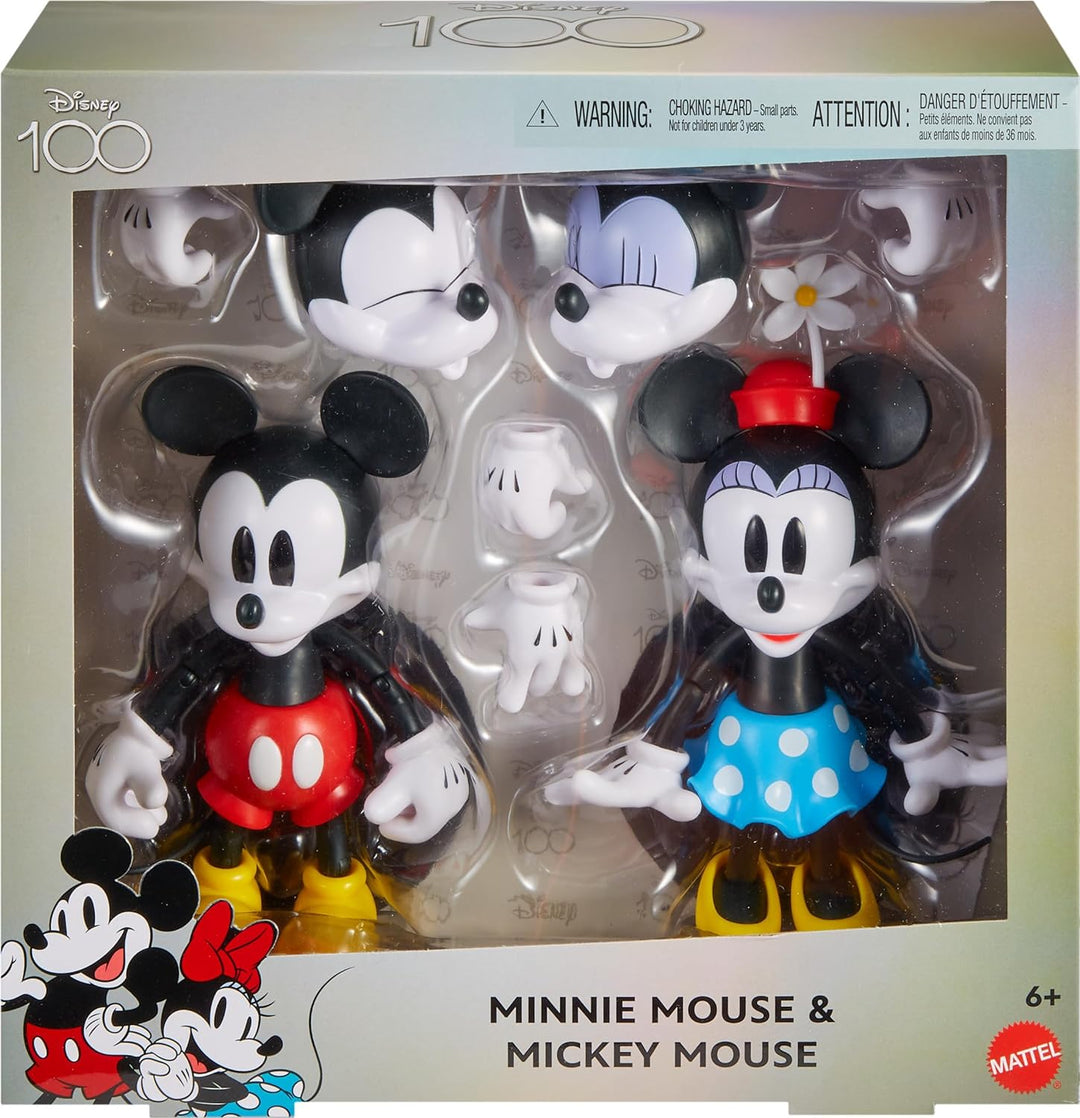 Disney 100 Sammelfiguren Mickey und Minnie Maus, bewegliche Charaktere, austauschbarer Kopf & Hände,