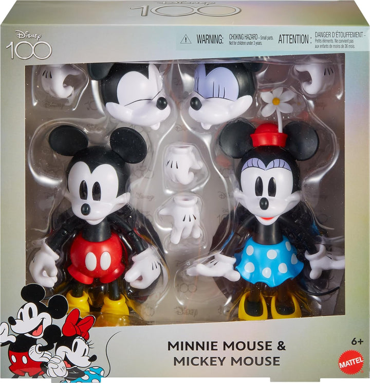 Disney 100 Sammelfiguren Mickey und Minnie Maus, bewegliche Charaktere, austauschbarer Kopf & Hände,