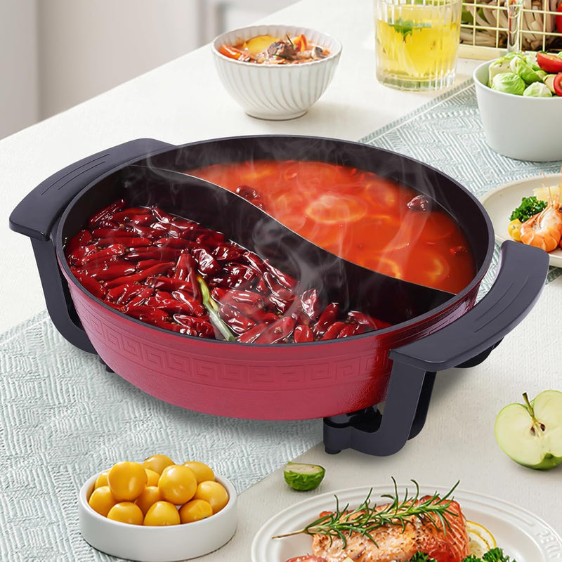 Hot Pot 1300W 220V, Elektrisch Hotpot 6L Twin Kochtopf Feuertopf Suppentopf mit Deckel, 2 Kammern Ho