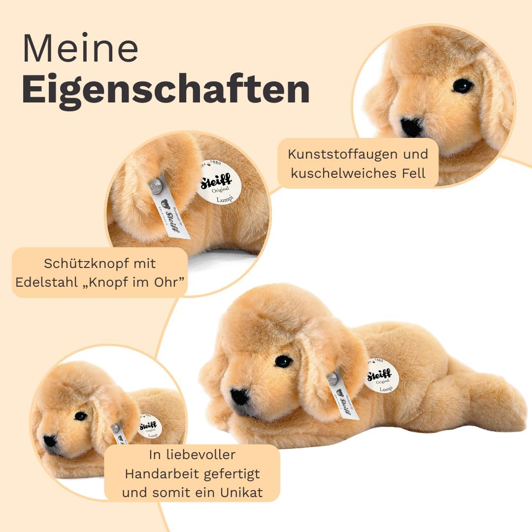 Steiff 280160 22 liegend Kleiner Freund Golden Retriever-Welpe Lumpi, GOLDBLOND, 22 cm, 22 cm