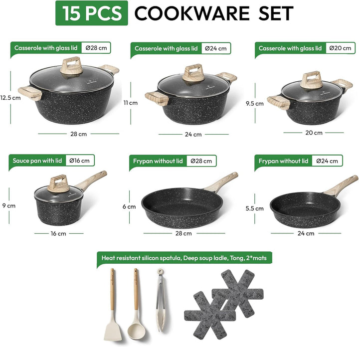 JUST PERFECTO Topfset Induktion - Pfannenset mit deckel - Pfanne 24cm, Bratpfanne 28 cm - kochtopf s
