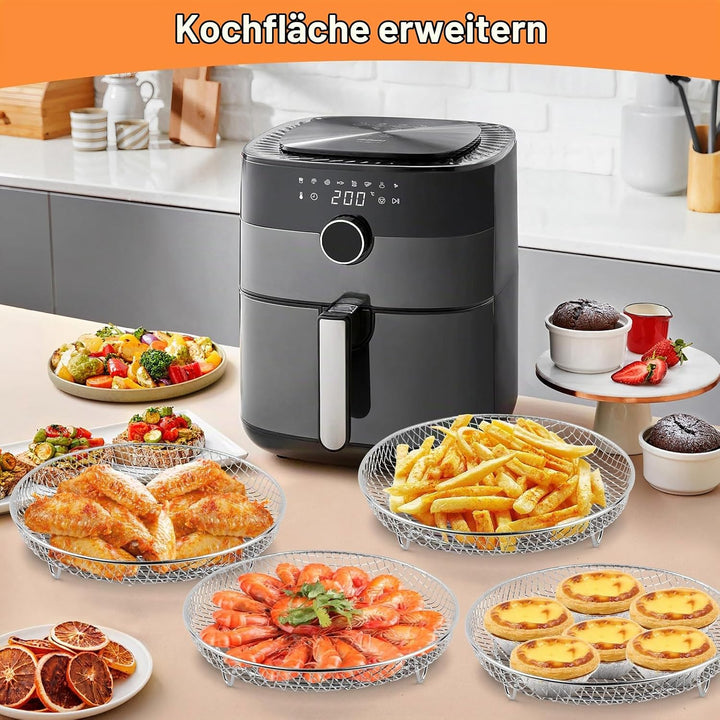 3 Stück Air Fryer Racks, Runder Air Fryer Stand, Heissluftfritteuse Zubehör, Luftfritteusen-Gestell,