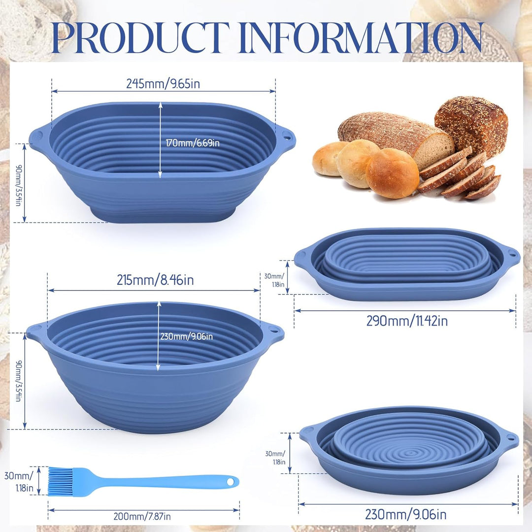 Brot Gärkorb Set: 29cm Gärkörbchen Oval + 23cm Gärkörbchen Rund + Ölpinsel, Faltbarer,mit Aufhängelo