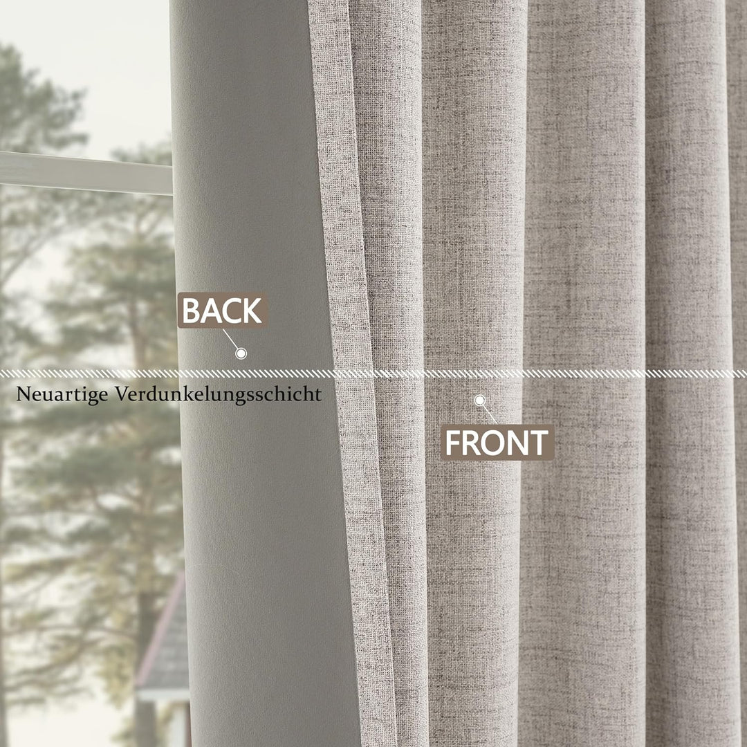 CUCRAF Leinenoptik 100% Blickdicht Vorhänge mit Ösen Wärmeisolierte Schlafzimmer Vorhänge mit Beschi