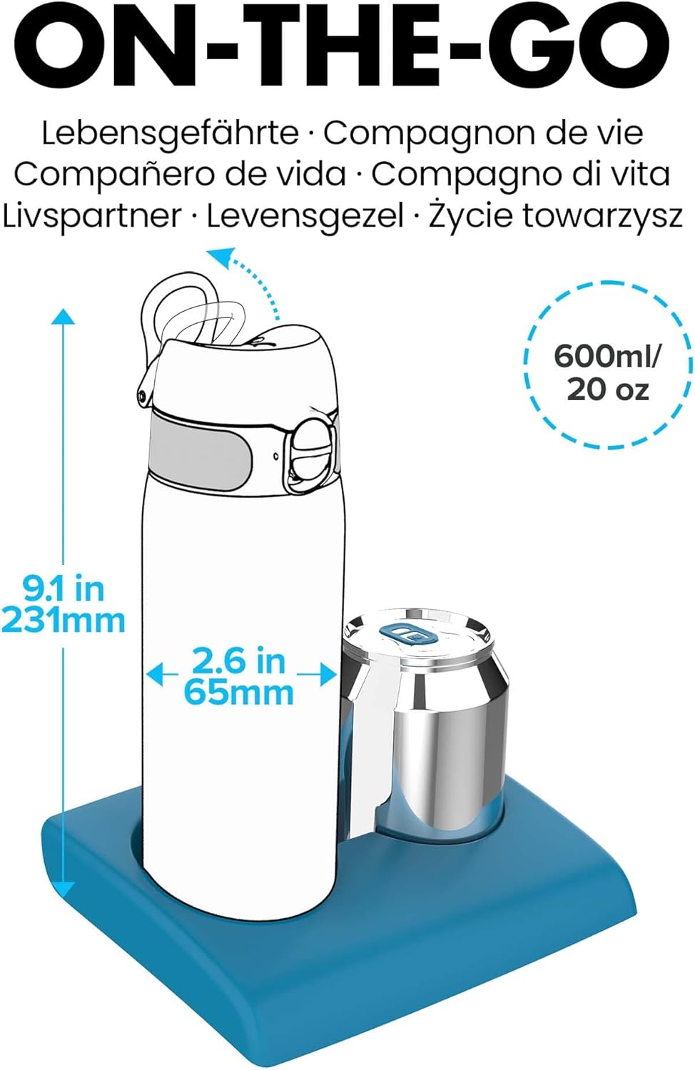 Ion8 Trinkflasche, 500 ml, Auslaufsicher, Einhandöffnung, Sichere Verriegelung, Spülmaschinenfest, T