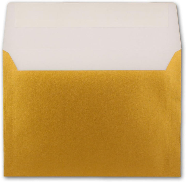 100x Briefumschläge DIN C5 Gold Metallic - 16,2 x 22,9 cm - Haftklebung - glänzende Kuverts für gros