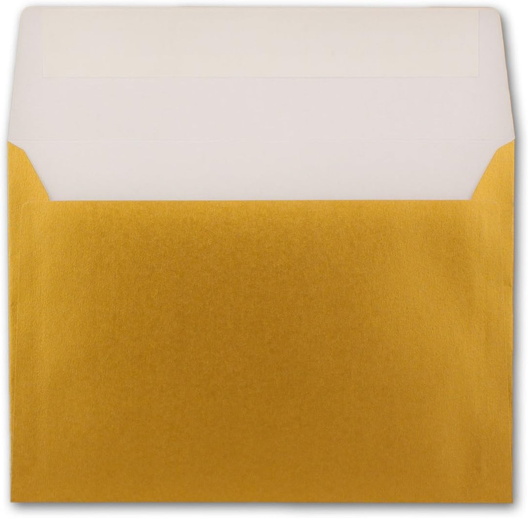 200x Briefumschläge DIN C5 Gold Metallic - 16,2 x 22,9 cm - Haftklebung - glänzende Kuverts für gros