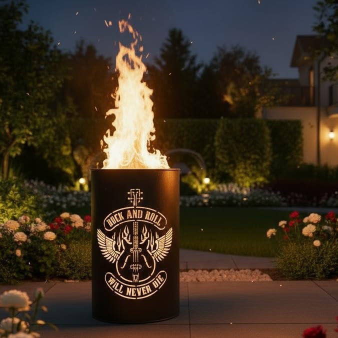 TiKo-Design Feuertonne/Feuerkorb - Lagerfeuertonne mit Motiv Rock and Roll - Will Never die – Verlei