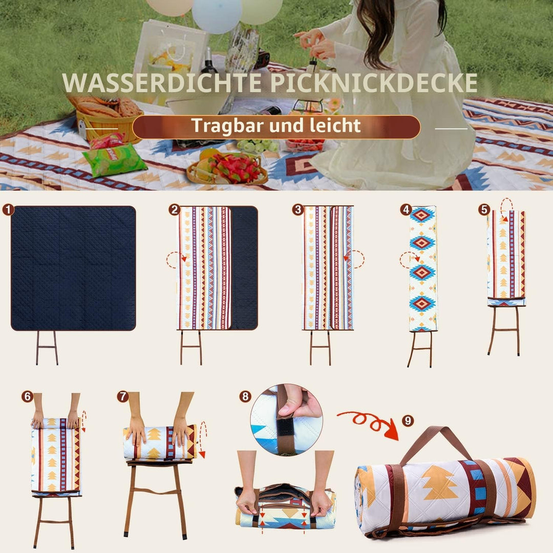 LARUTAN Extra grosse, wasserdichte Picknickdecke, 200 x 300 cm, faltbare Stranddecke mit Tragegriff,