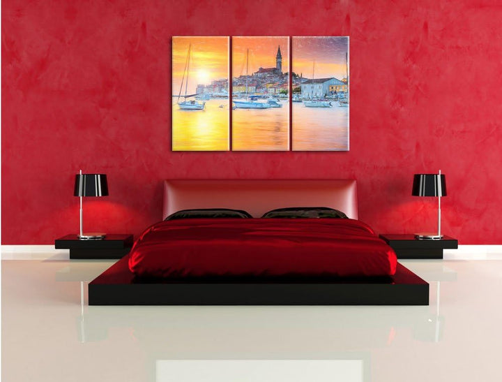 Pixxprint Kroatische Hafenstadt als Leinwandbild/Grösse: 3 Teilig (120x80 cm) cm/Wandbild/Kunstdruck