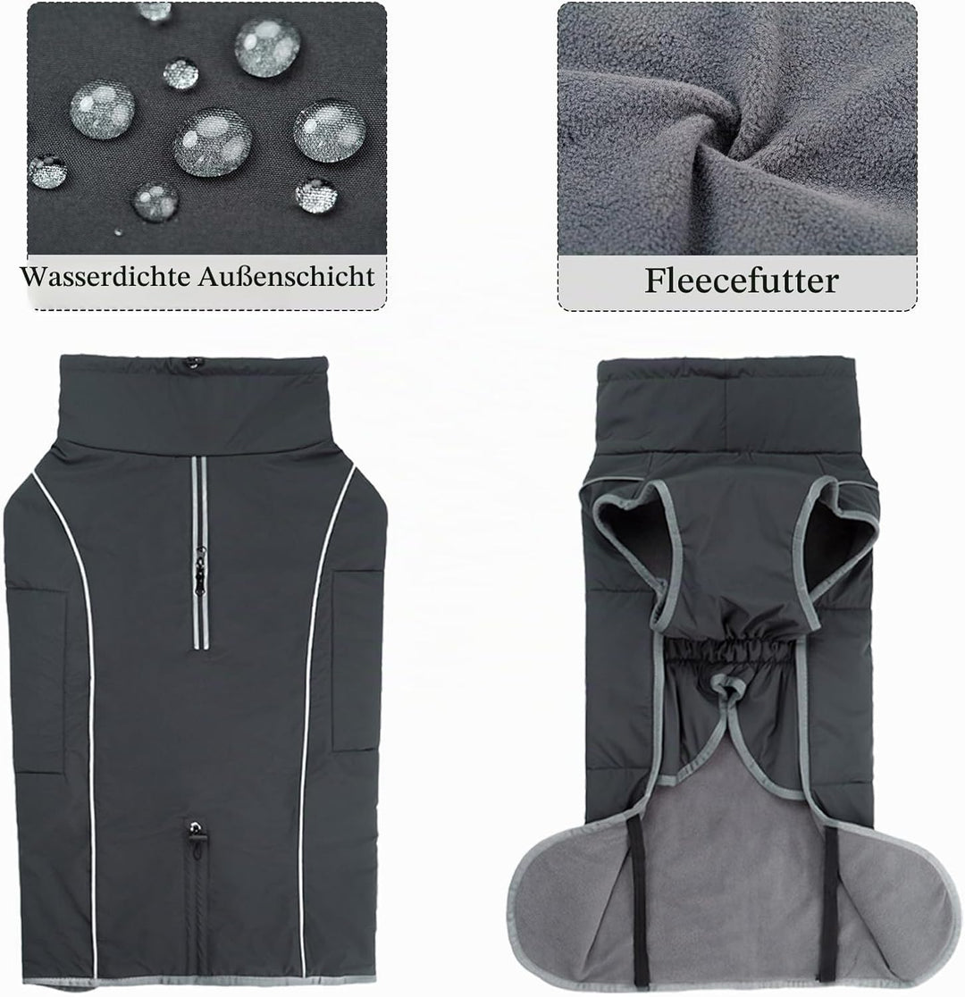 Hundemantel Warm Wasserdicht Hundejacke Winter Fleecemantel Hund Regenjacke Reflektierend mit Reissv