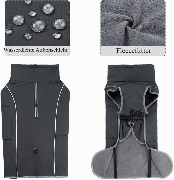 Hundemantel Warm Wasserdicht Hundejacke Winter Fleecemantel Hund Regenjacke Reflektierend mit Reissv