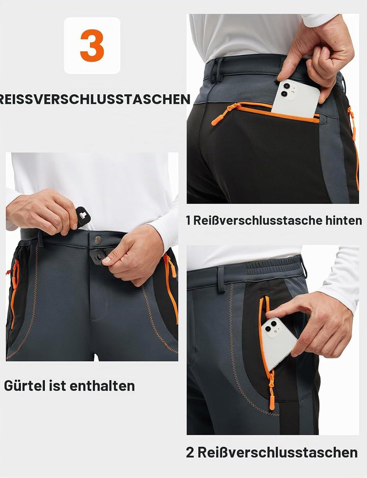 donhobo Herren Wanderhose Gefüttert Winterhose Wasserdicht Winddicht Warm Verdickte Softshellhose Ou