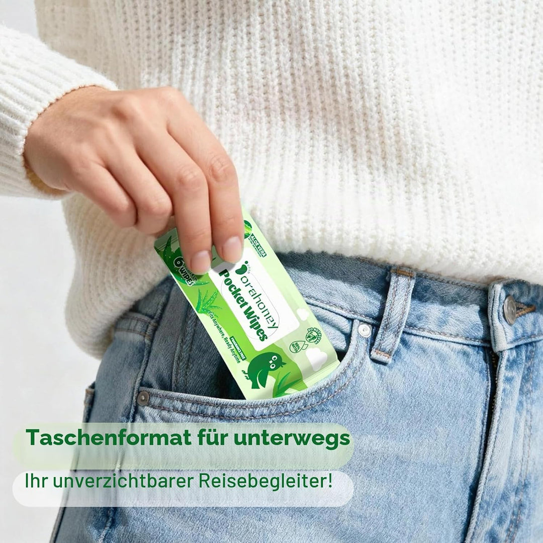 Feuchttücher Reisegrösse mit Aloe Vera – Mini, 99% Wasser, unparfümiert, sanft zur empfindlichen Hau