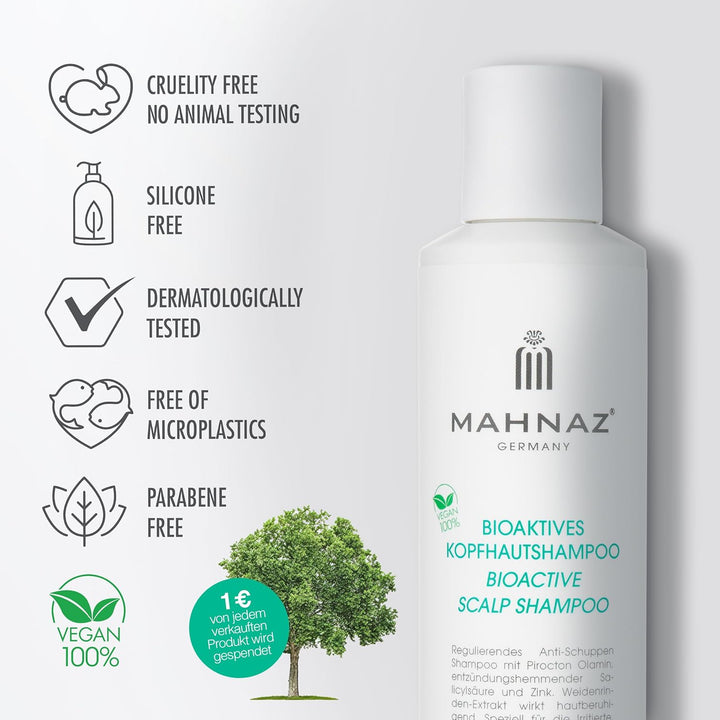 MAHNAZ® Bioaktives Kopfhautshampoo, gegen Schuppen, Juckreiz und fettige Kopfhaut, sanft &amp; wirksam,
