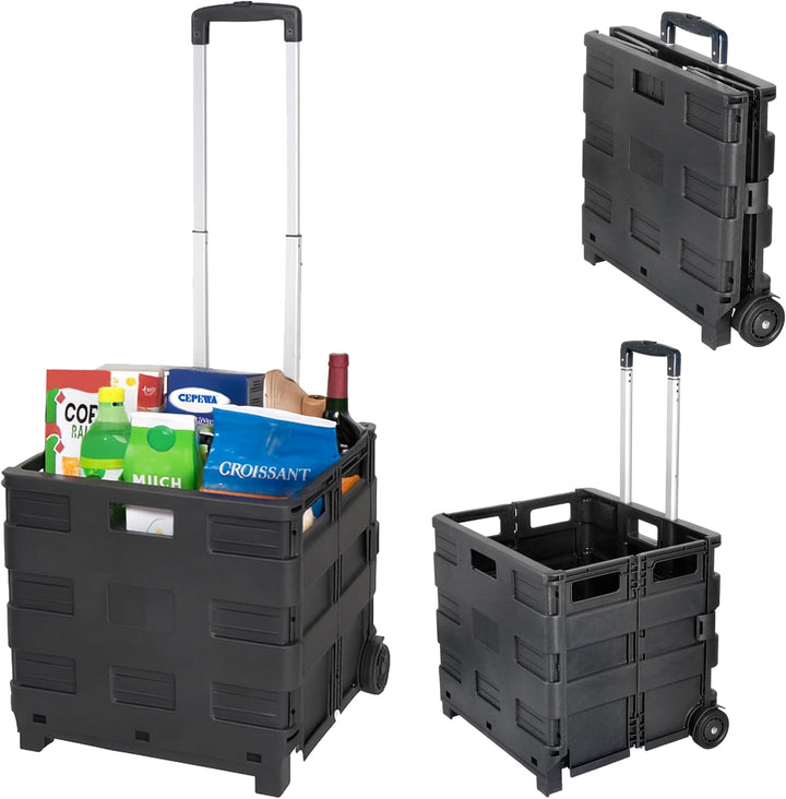 Klappbox Trolley | schwarz 42x40x37cm Kunststoff Aluminium | Klappkiste belastbar bis 20 Kg | Transp