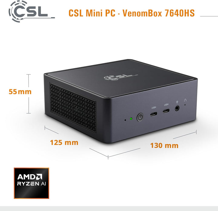 Mini PC CSL VenomBox 7640HS Windows 11 Pro, AMD Ryzen 5 7640HS 6X 4300 MHz, 2000 GB M.2 SSD, 96 GB D