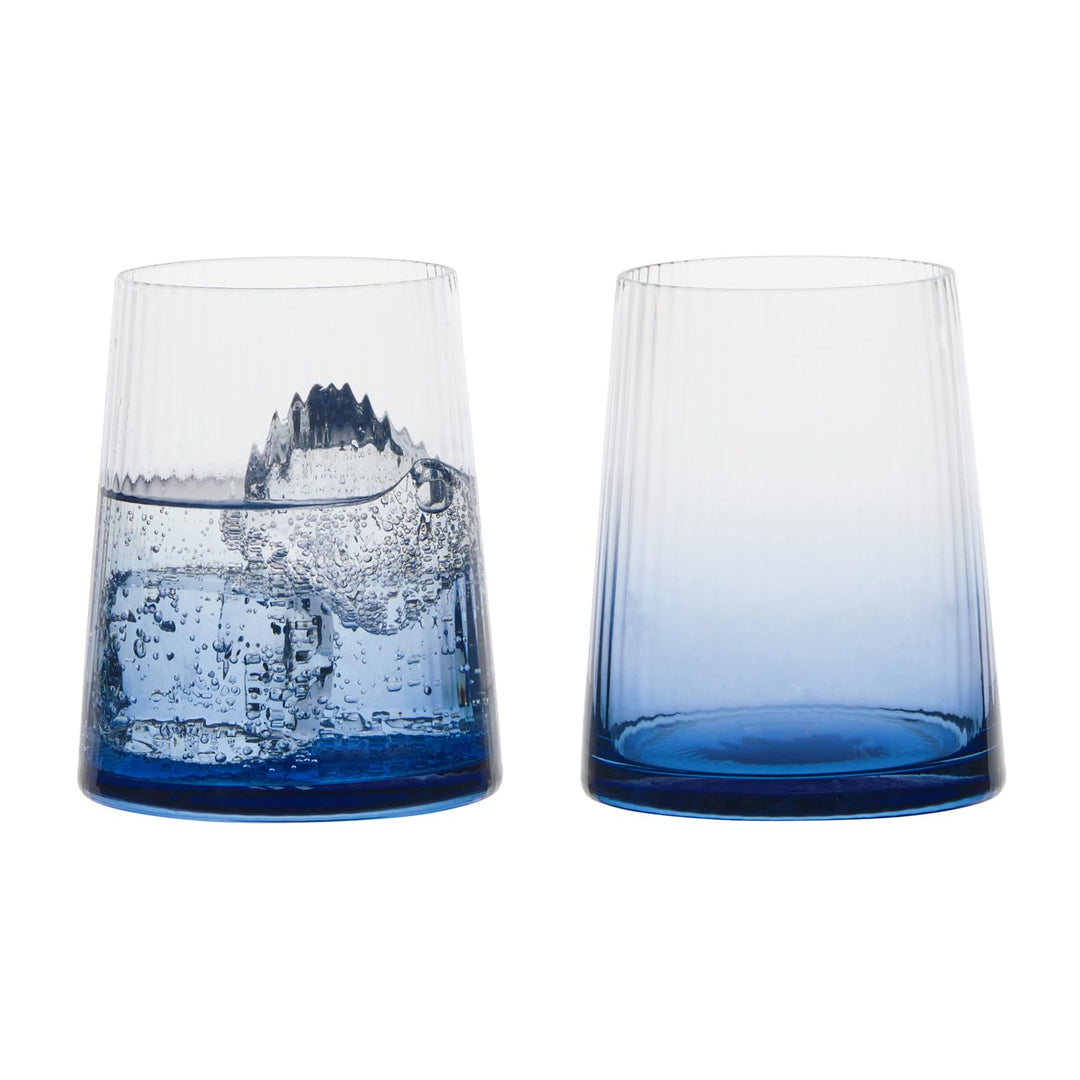 Set mit 2 Empire Blue DOF-Bechern – elegante blaue doppelte altmodische Gläser Tumblergläser Blau, T
