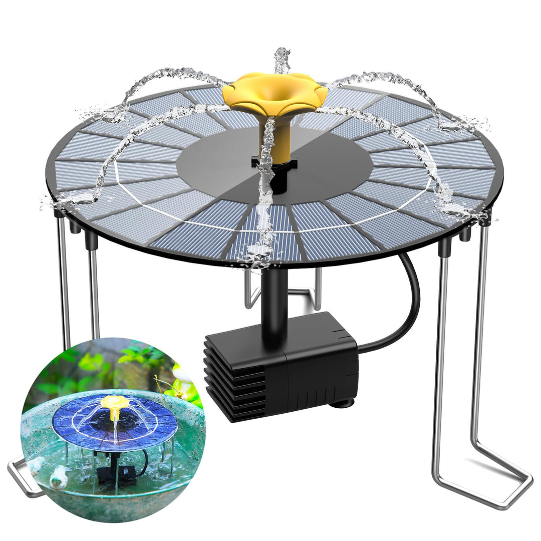 AISITIN Solar Springbrunnen für Aussen mit 1500 mAh Akku, 4W Solarbrunnen für Draussen mit 3 Halteru