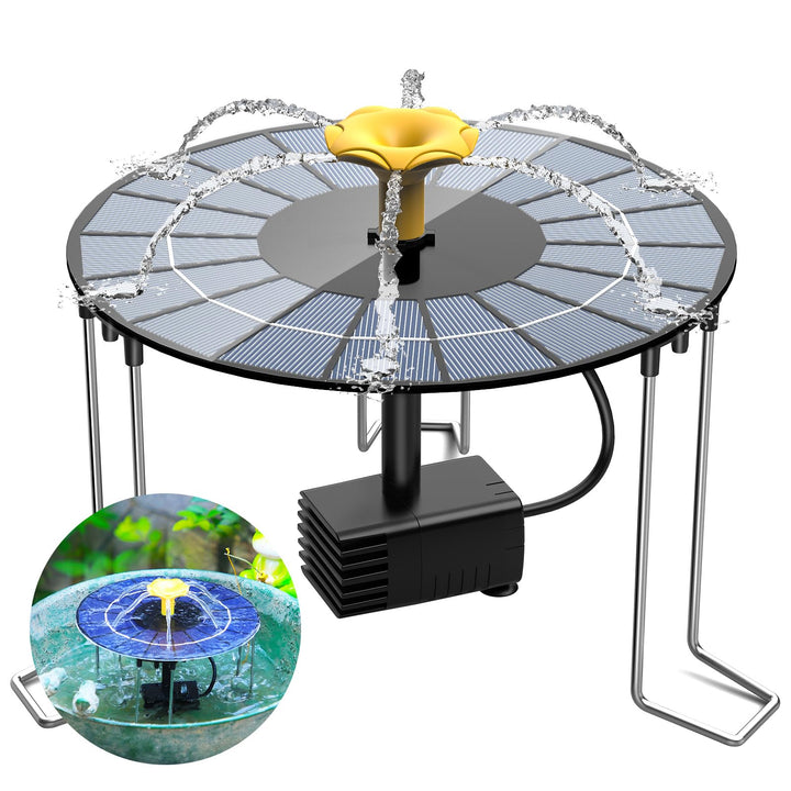 AISITIN Solar Springbrunnen für Aussen mit 1500 mAh Akku, 4W Solarbrunnen für Draussen mit 3 Halteru
