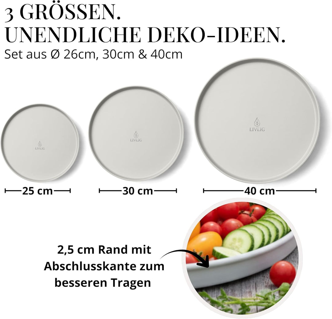 Deko Tablett 3er Set, Serviertablett rund (25 cm, 30 cm, 40 cm), Dekotablett für Adventskranz, Kerze