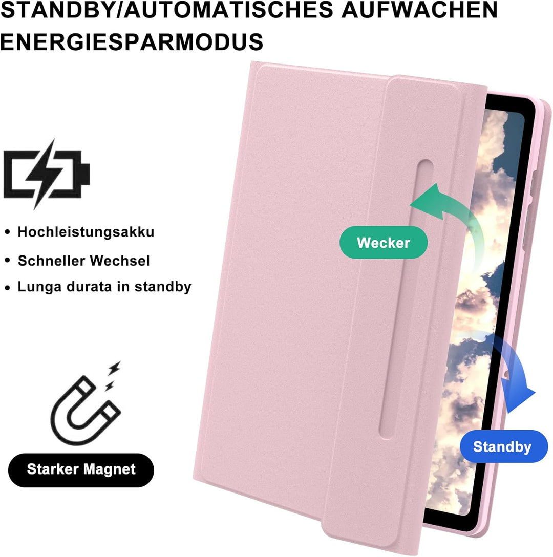 Hülle mit Tastatur für Samsung Galaxy Tab A9 8.7'' 2023, 7 Farben Beleuchtung, QWERTZ Deutsches, Mag