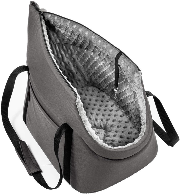Hundetasche, Welpentasche - Grau/(Plüschstoff mit Noppen), XS bis 3 kg - Tragetasche für kleinen und
