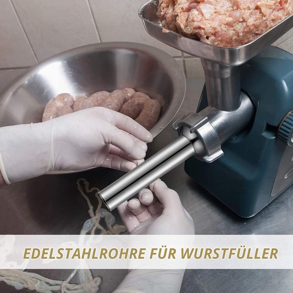 3 Stück Edelstahl Rohre Wurstfüller, Sausage Filler, Fleischwolf Befestigung Wurstpuffer Füllrohre T