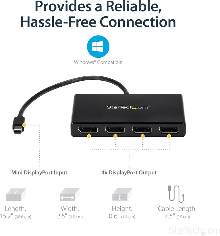 StarTech.com MST-Hub - Multi-Monitor-Adapter - Mini DisplayPort auf 3 DisplayPort - 4-Port-MST-Hub -