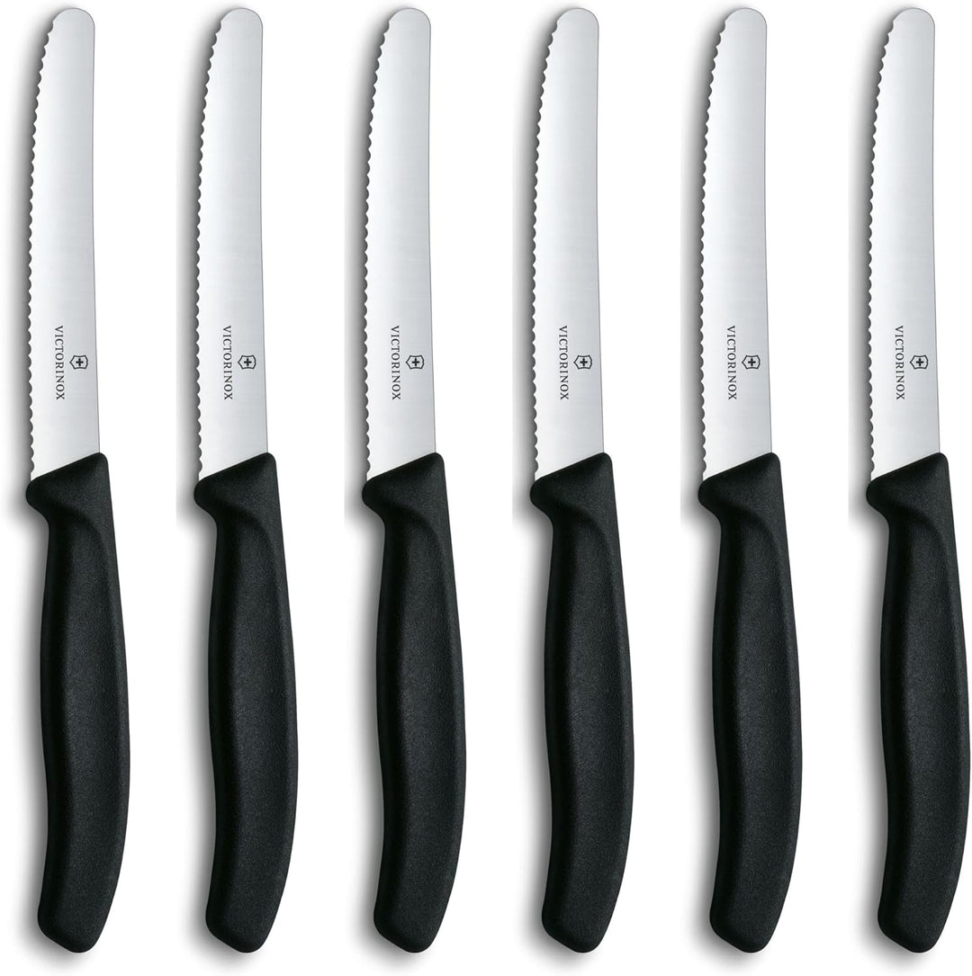 Victorinox 6 Stück Tafelmesser Brotzeitmesser Swiss Classic (Schwarz, One Size) Schwarz