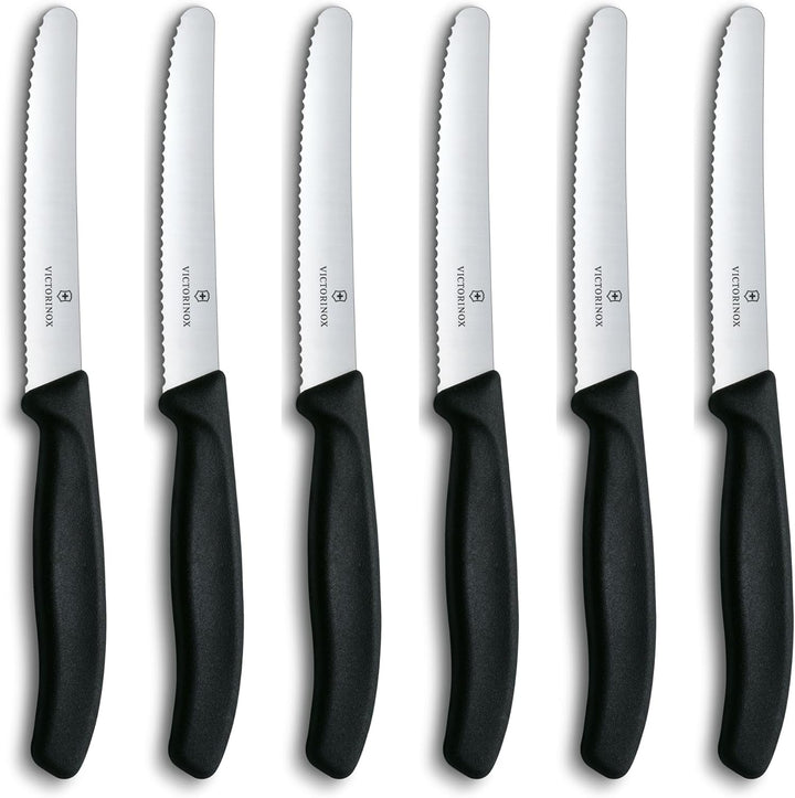 Victorinox 6 Stück Tafelmesser Brotzeitmesser Swiss Classic (Schwarz, One Size) Schwarz