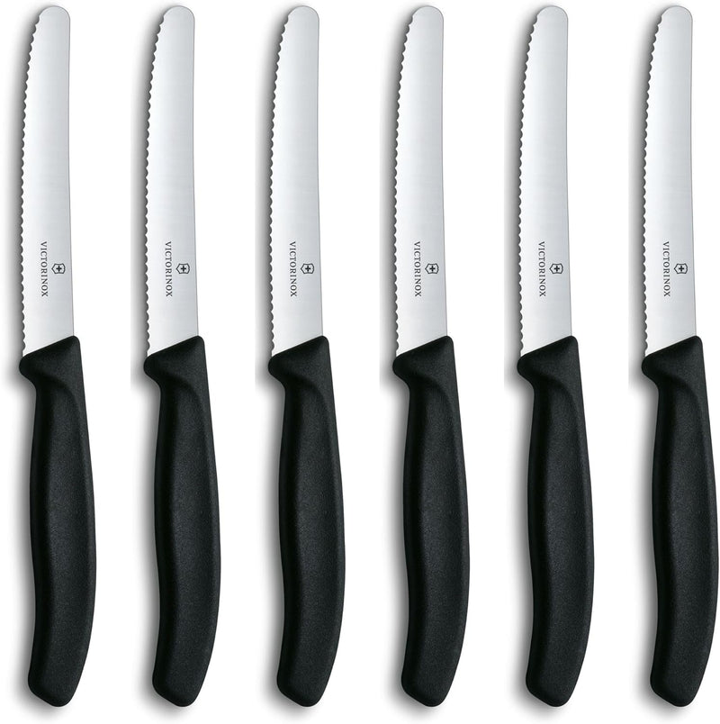 Victorinox 6 Stück Tafelmesser Brotzeitmesser Swiss Classic (Schwarz, One Size) Schwarz